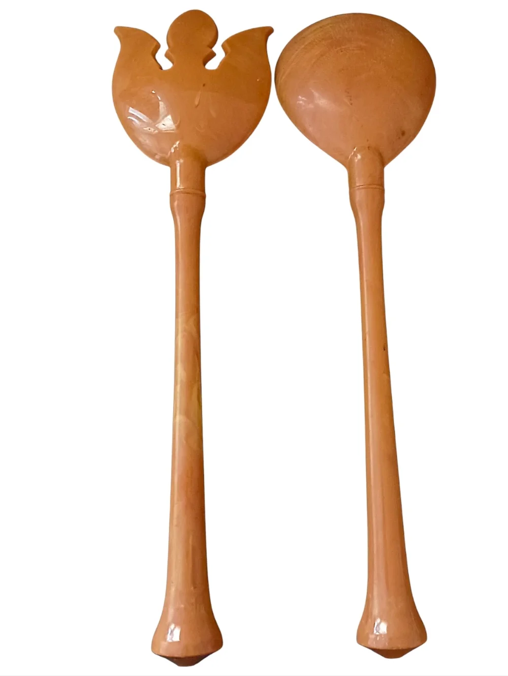 Vintage Melamine Salad Servers Fork Spoon Butterscotch Swirl Harvest‎ Gold MCM